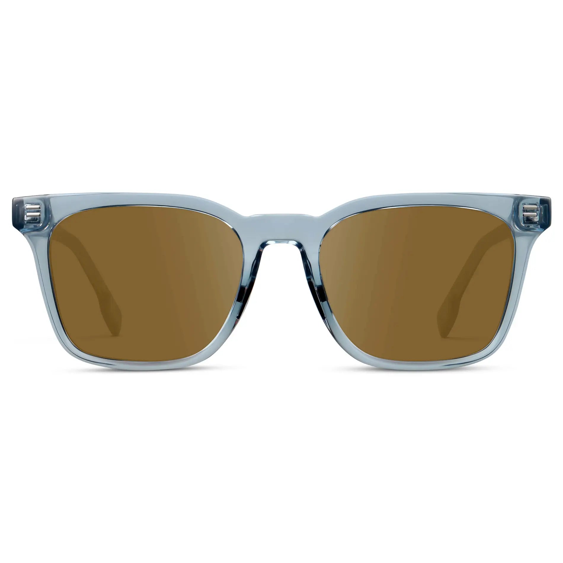 Denim Blue / Amber || Men's Classic Rectangular Golf and Sport Prescription Sunglasses with Blue Acetate Frame and Amber Prescription Lens on a white background