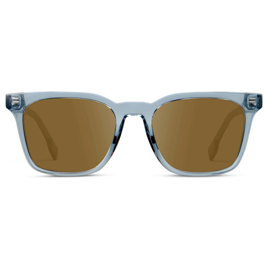 Denim Blue / Amber || Men's Classic Rectangular Golf and Sport Prescription Sunglasses with Blue Acetate Frame and Amber Prescription Lens