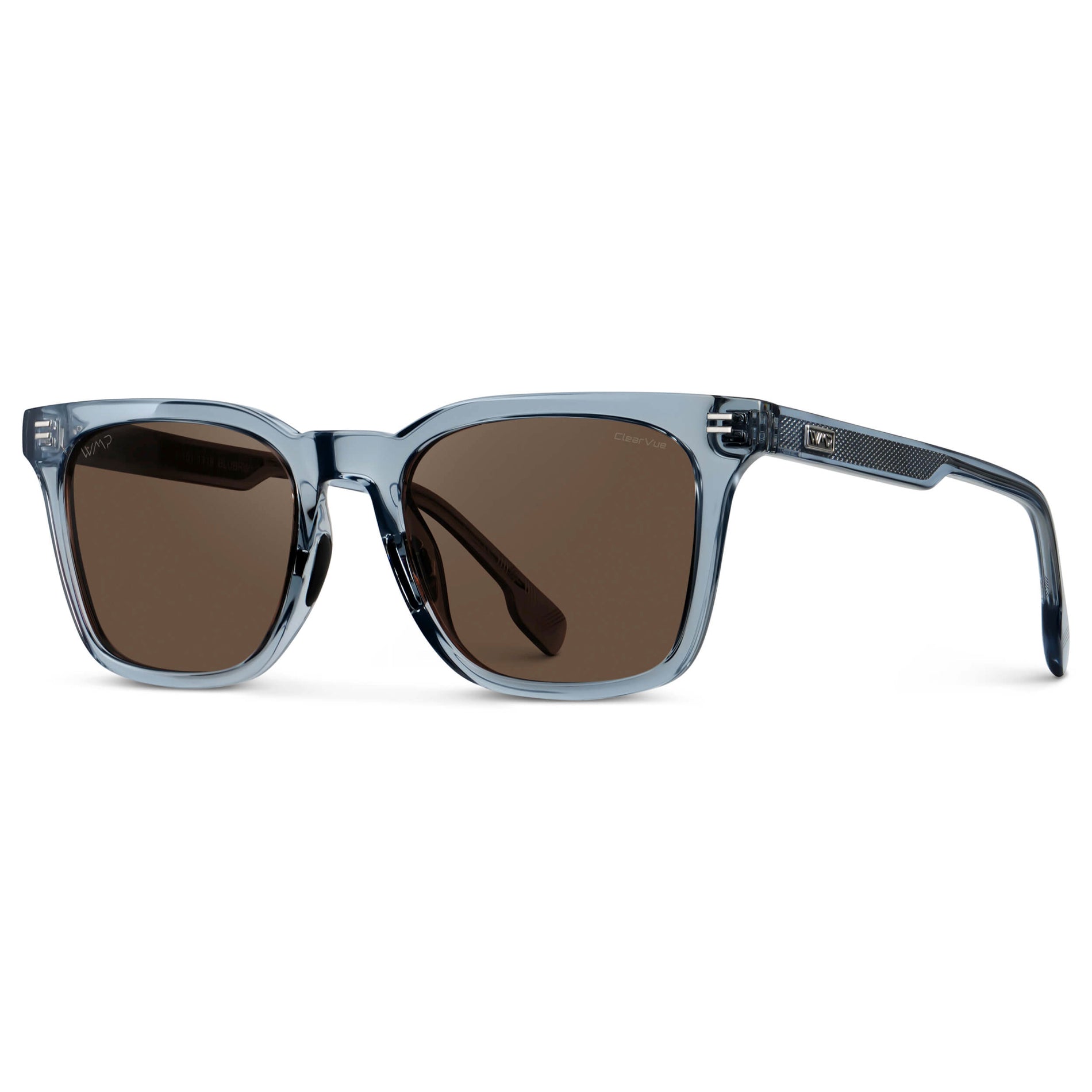 Denim Blue / Brown Lens || Men's Classic Rectangular Golf and Sport Sunglasses with Denim Blue Acetate Frame and Brown Polarized Oleophobic Lens