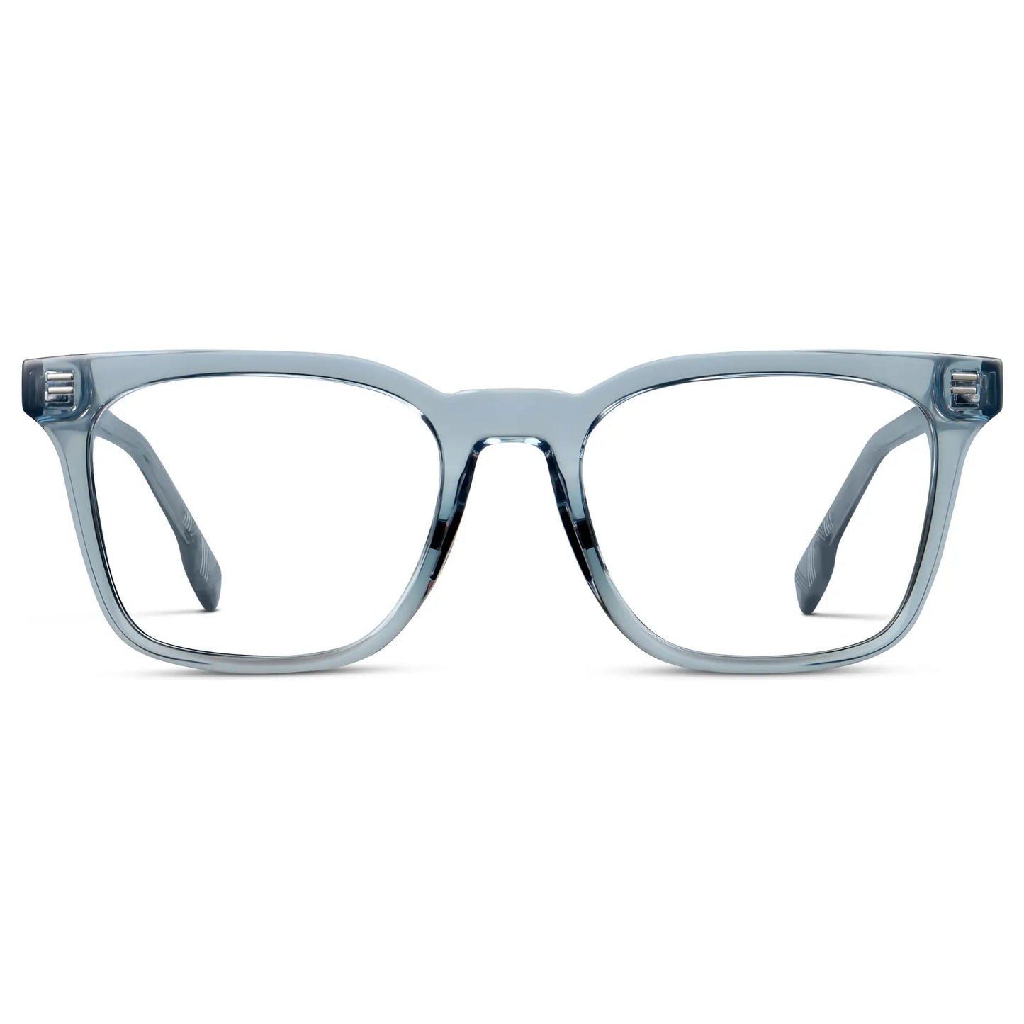 Denim Blue || Men's Classic Rectangular Golf and Sport Eyeglasses with Denim Blue Acetate Frame and Clear Prescription Lens on a white background