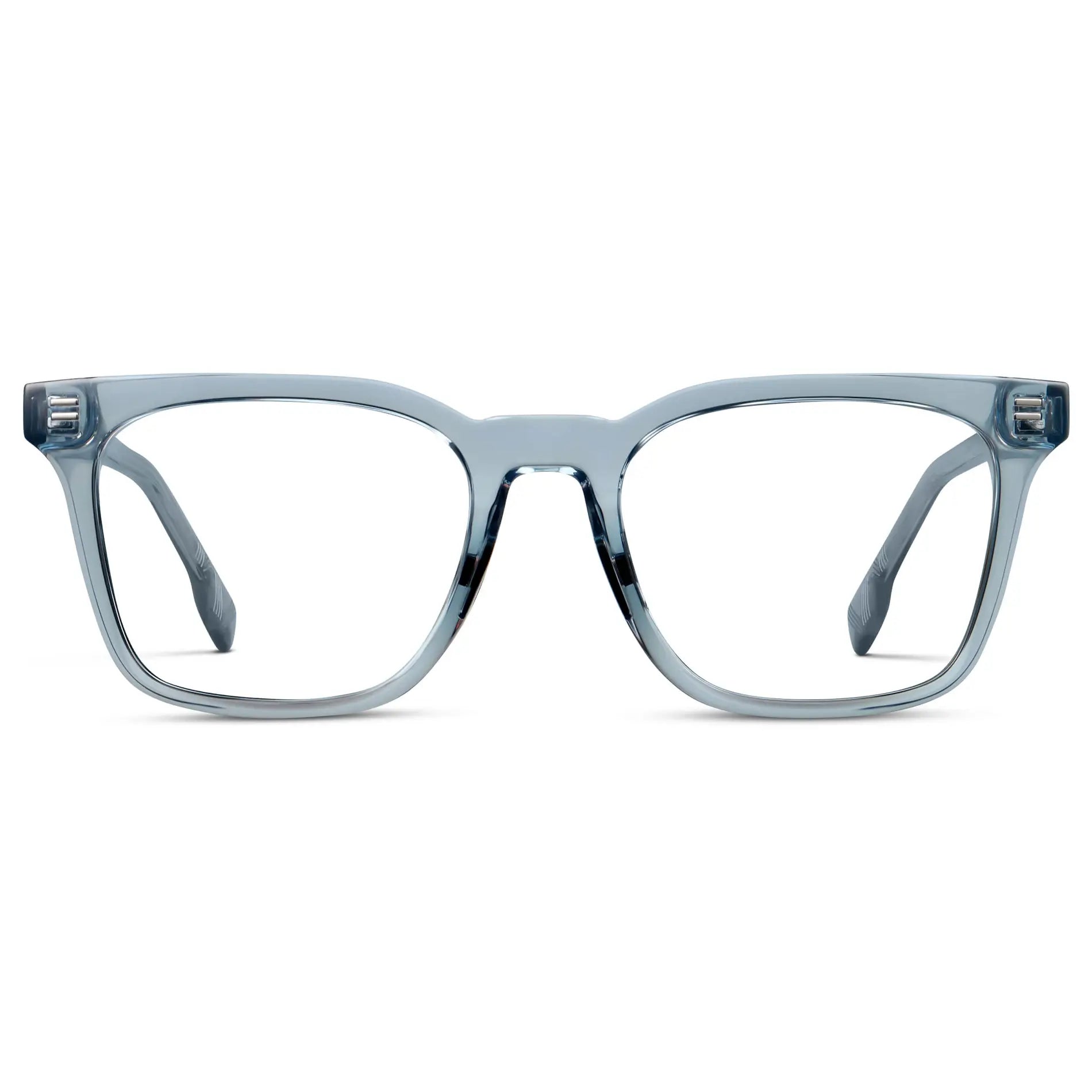Denim Blue || Men's Classic Rectangular Golf and Sport Eyeglasses with Denim Blue Acetate Frame and Clear Prescription Lens on a white background