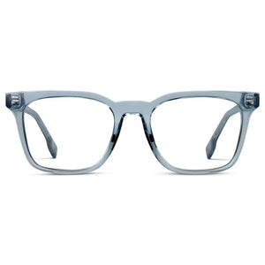 Denim Blue || Men's Classic Rectangular Golf and Sport Eyeglasses with Denim Blue Acetate Frame and Clear Prescription Lens on a white background