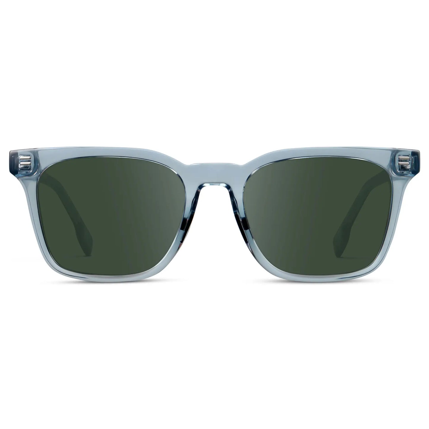 Denim Blue / G15 || Men's Classic Rectangular Golf and Sport Prescription Sunglasses with Blue Acetate Frame and Green Prescription Lens on a white background