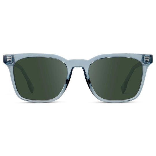Denim Blue / G15 || Men's Classic Rectangular Golf and Sport Prescription Sunglasses with Blue Acetate Frame and Green Prescription Lens