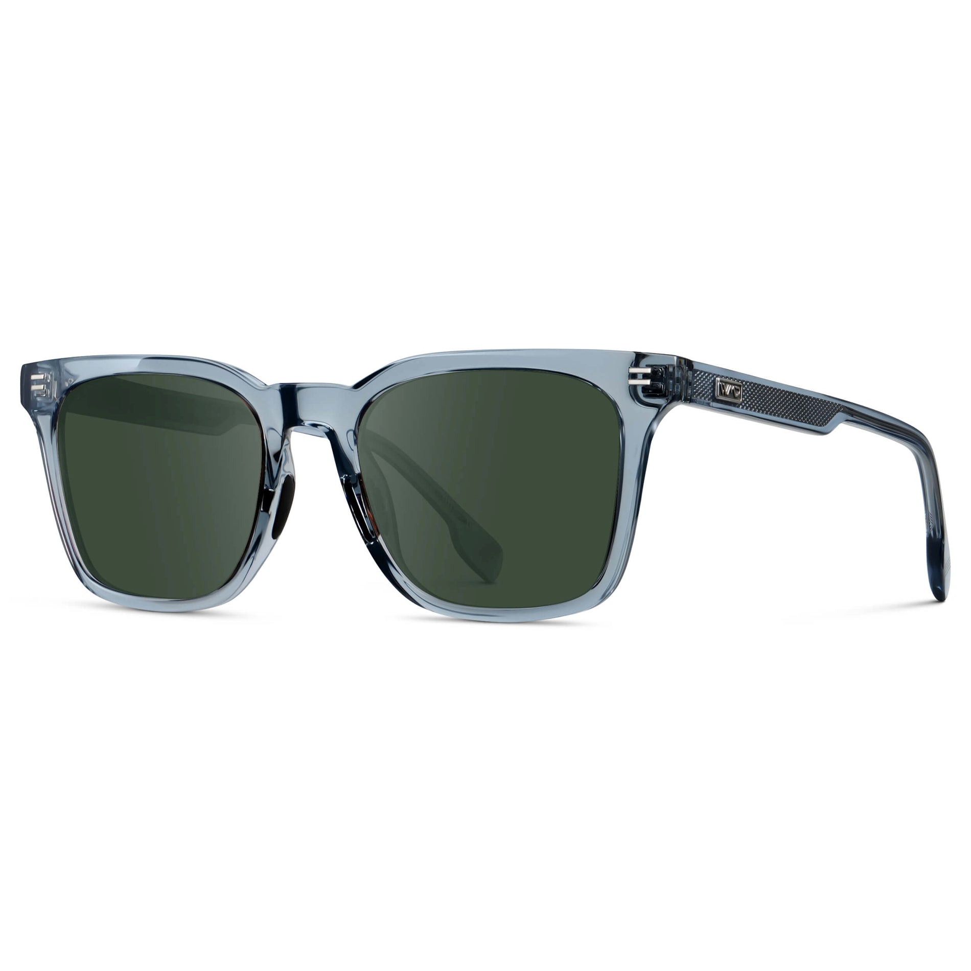 Denim Blue / G15 || Men's Classic Rectangular Golf and Sport Prescription Sunglasses with Blue Acetate Frame and Green Prescription Lens