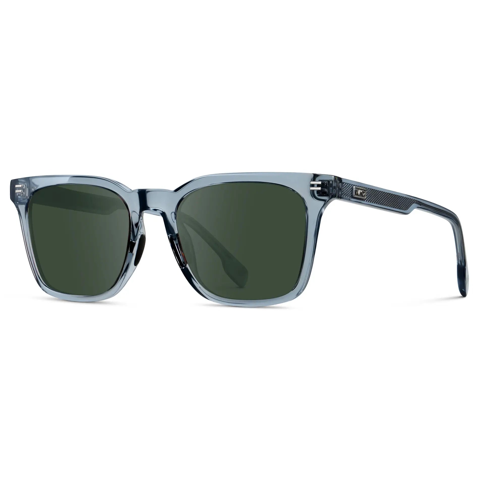 Denim Blue / G15 || Men's Classic Rectangular Golf and Sport Prescription Sunglasses with Blue Acetate Frame and Green Prescription Lens