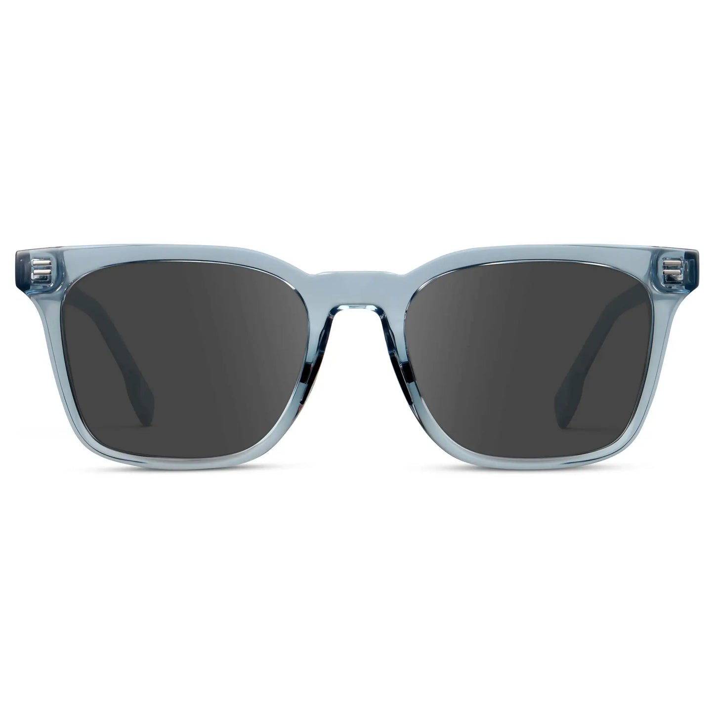 Denim Blue / Grey || Men's Classic Rectangular Golf and Sport Prescription Sunglasses with Blue Acetate Frame and Grey Prescription Lens on a white background