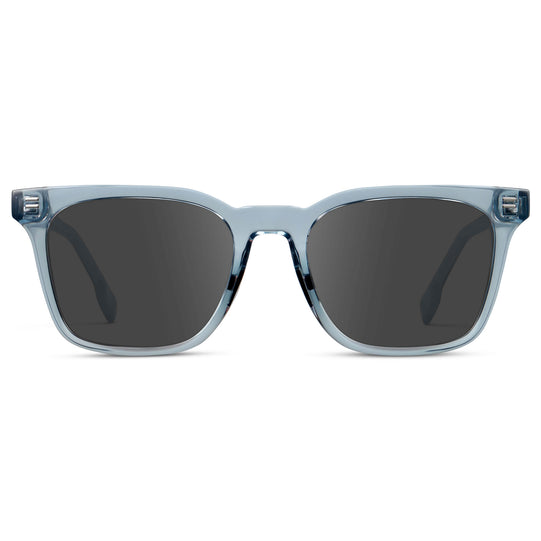 Denim Blue / Grey || Men's Classic Rectangular Golf and Sport Prescription Sunglasses with Blue Acetate Frame and Grey Prescription Lens