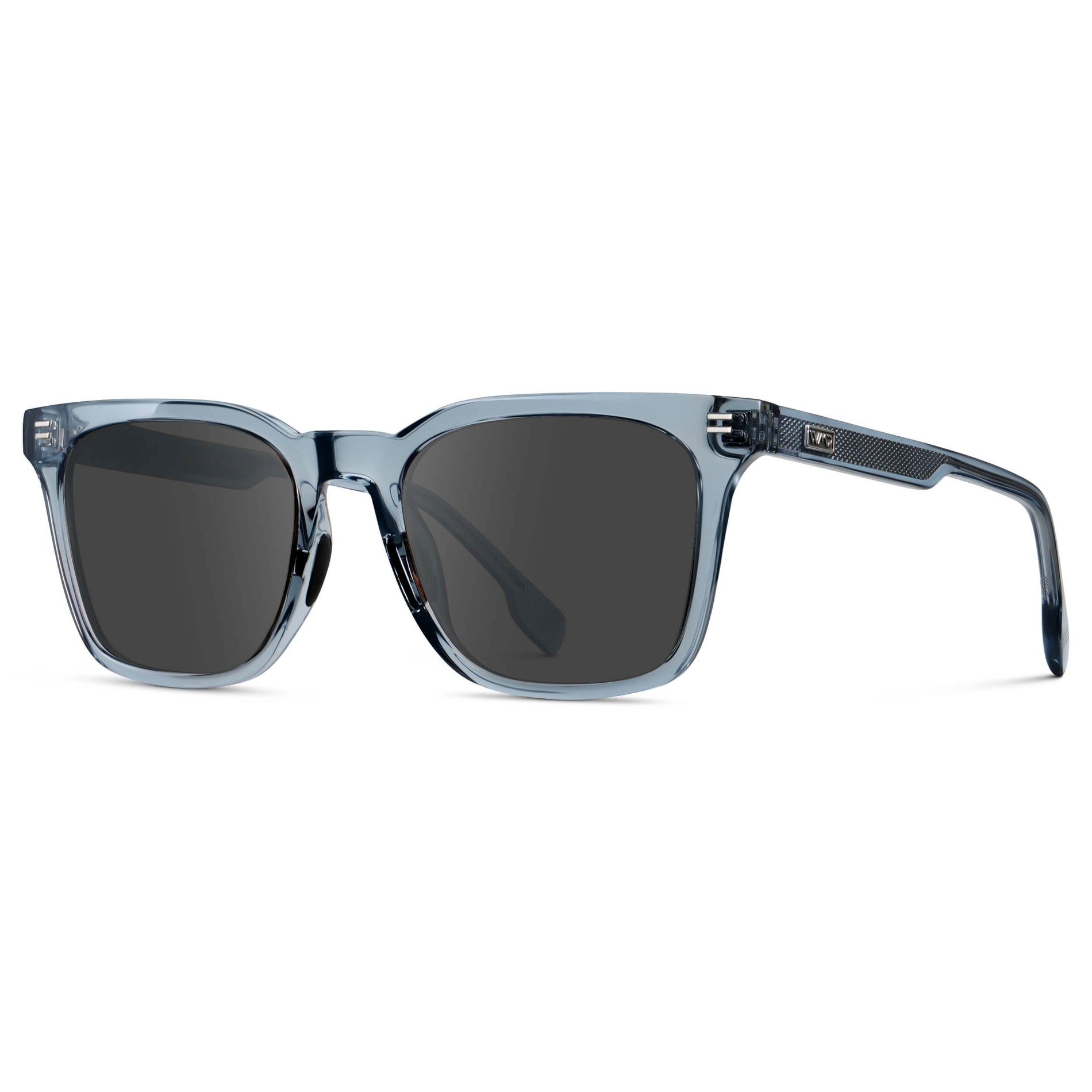 Denim Blue / Grey || Men's Classic Rectangular Golf and Sport Prescription Sunglasses with Blue Acetate Frame and Grey Prescription Lens