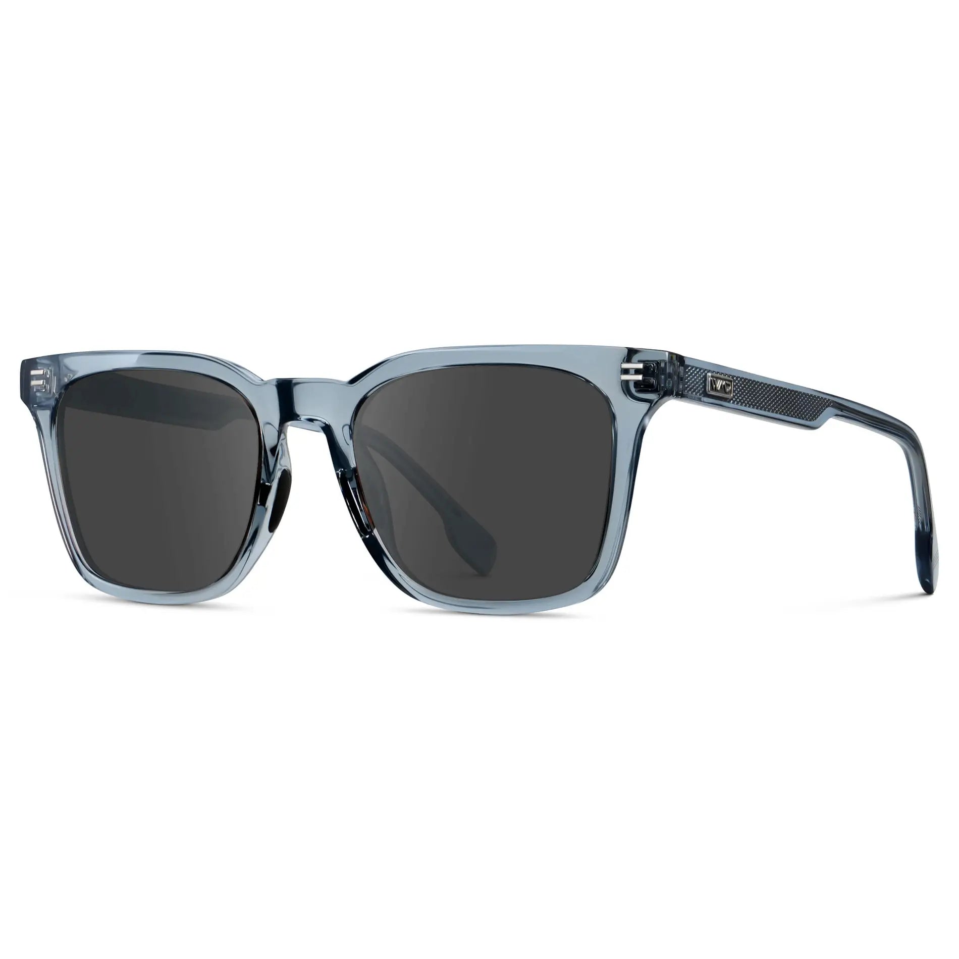 Denim Blue / Grey || Men's Classic Rectangular Golf and Sport Prescription Sunglasses with Blue Acetate Frame and Grey Prescription Lens