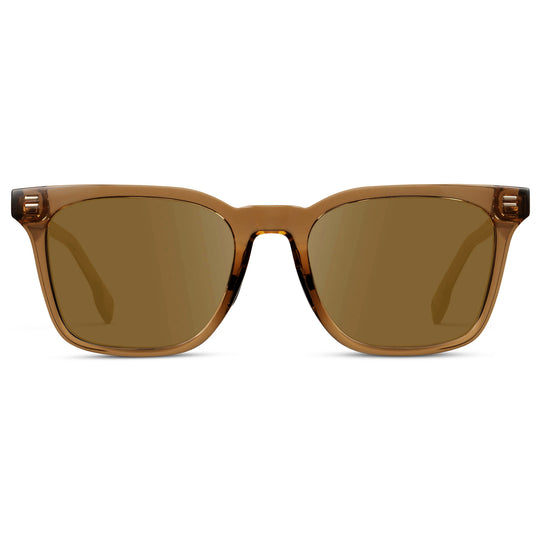 Crystal Brown / Amber || Men's Classic Rectangular Golf and Sport Prescription Sunglasses with Brown Acetate Frame and Amber Prescription Lens