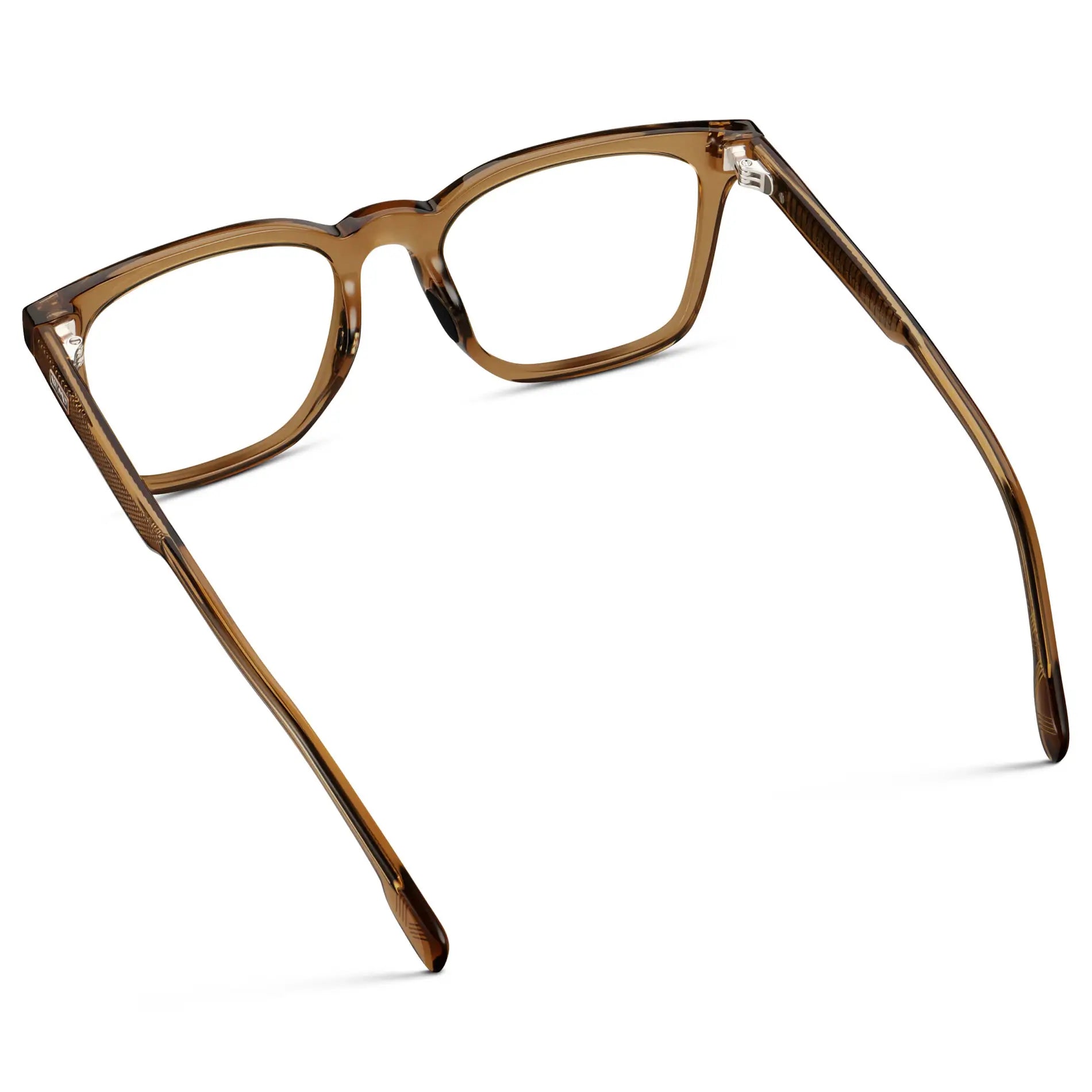 Crystal Brown || Back view of Men's Classic Rectangular Golf and Sport Eyeglasses with Crystal Brown Acetate Frame and Clear Prescription Lens on a white background