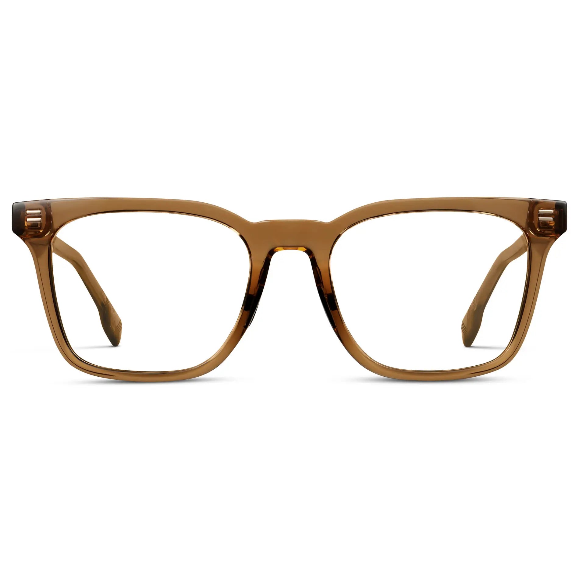 Crystal Brown || Men's Classic Rectangular Golf and Sport Eyeglasses with Crystal Brown Acetate Frame and Clear Prescription Lens on a white background
