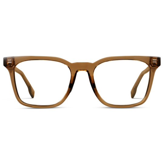 Crystal Brown || Men's Classic Rectangular Golf and Sport Eyeglasses with Brown Acetate Frame and Clear Prescription Lens