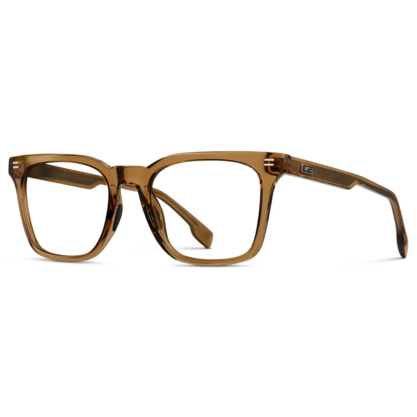 Crystal Brown || Side view of Men's Classic Rectangular Golf and Sport Eyeglasses with Crystal Brown Acetate Frame and Clear Prescription Lens on a white background