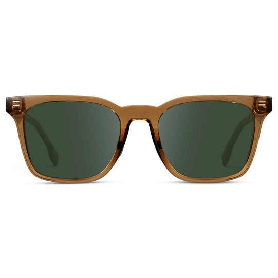 Crystal Brown / G15 || Men's Classic Rectangular Golf and Sport Prescription Sunglasses with Brown Acetate Frame and Green Prescription Lens