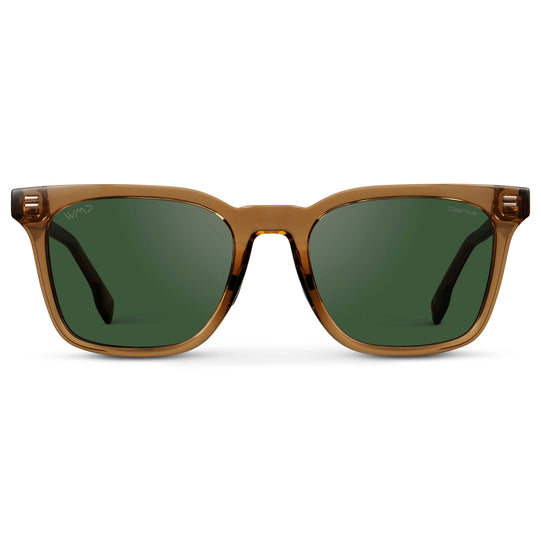 Crystal Brown / Smoke Green Lens || Men's Classic Rectangular Golf and Sport Sunglasses with Crystal Brown Acetate Frame and Smoke Green Polarized Oleophobic Lens