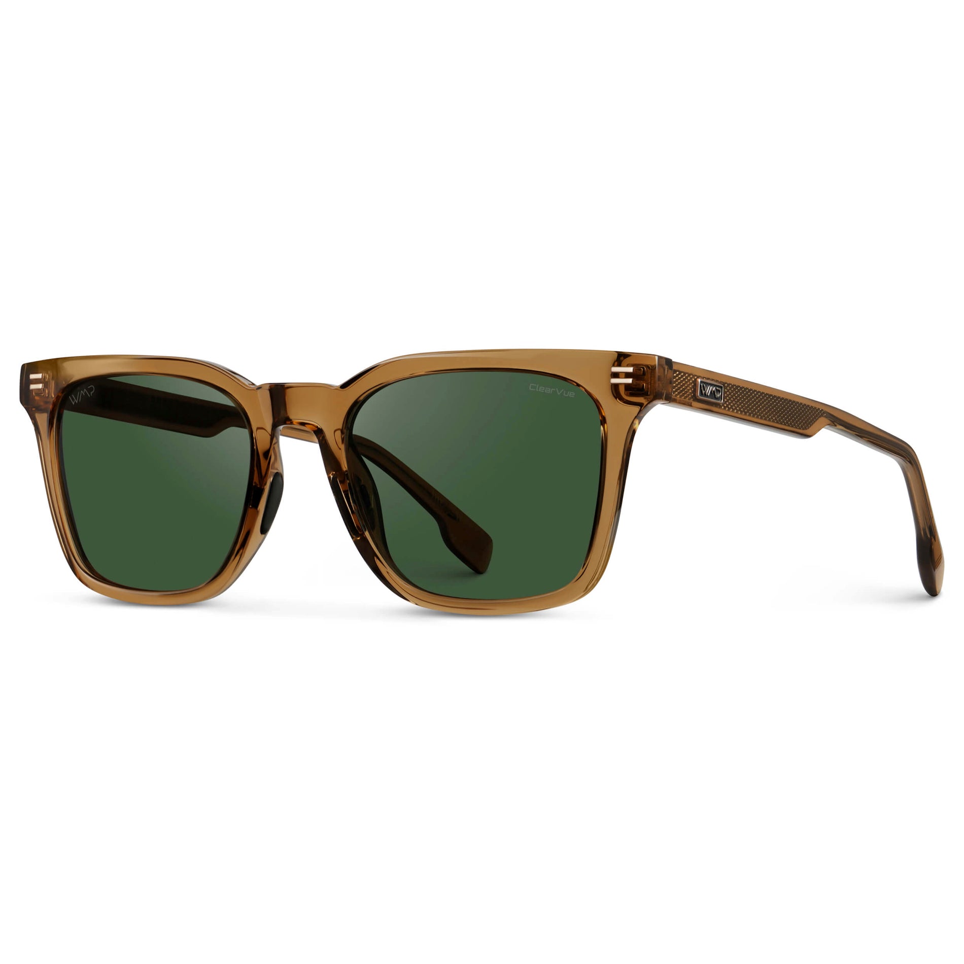 Crystal Brown / Smoke Green Lens || Men's Classic Rectangular Golf and Sport Sunglasses with Crystal Brown Acetate Frame and Smoke Green Polarized Oleophobic Lens