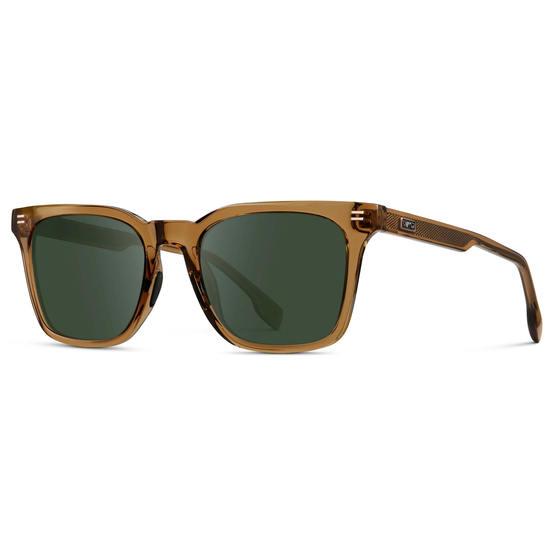 Crystal Brown / G15 || Men's Classic Rectangular Golf and Sport Prescription Sunglasses with Brown Acetate Frame and Green Prescription Lens