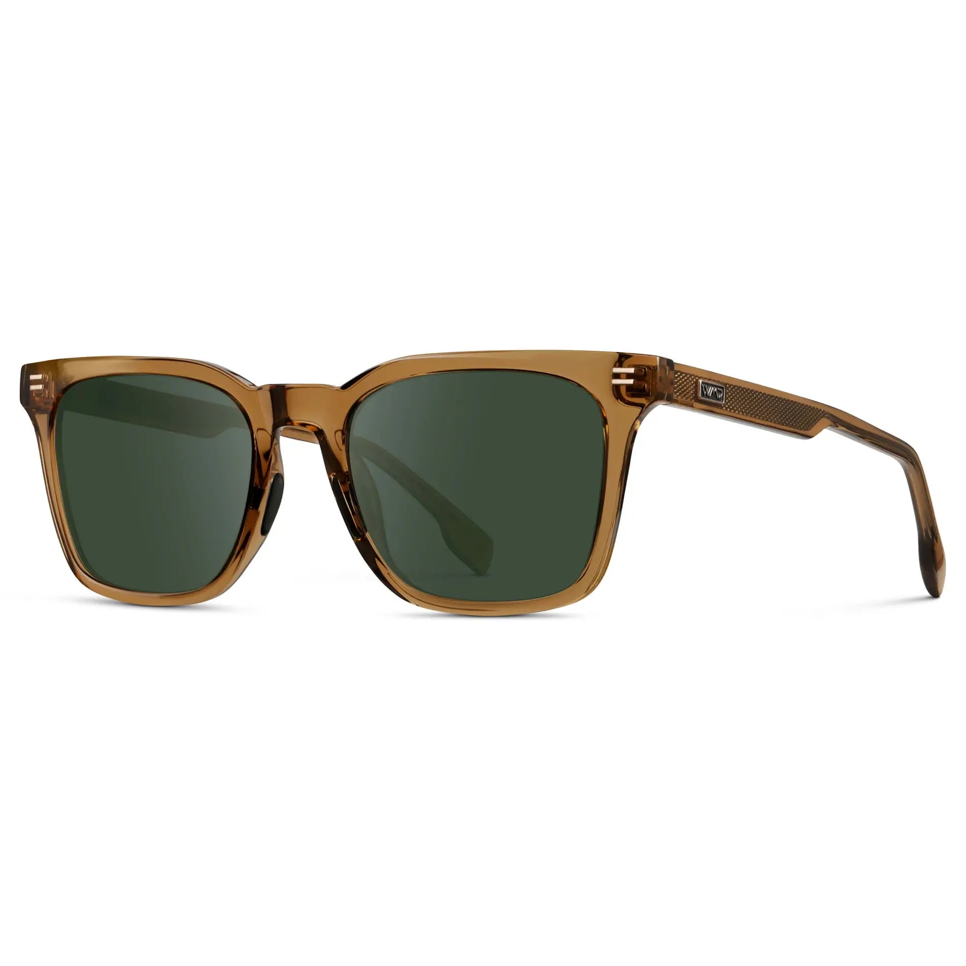 Crystal Brown / G15 || Men's Classic Rectangular Golf and Sport Prescription Sunglasses with Brown Acetate Frame and Green Prescription Lens