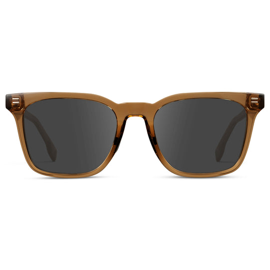 Crystal Brown / Grey || Men's Classic Rectangular Golf and Sport Prescription Sunglasses with Brown Acetate Frame and Grey Prescription Lens