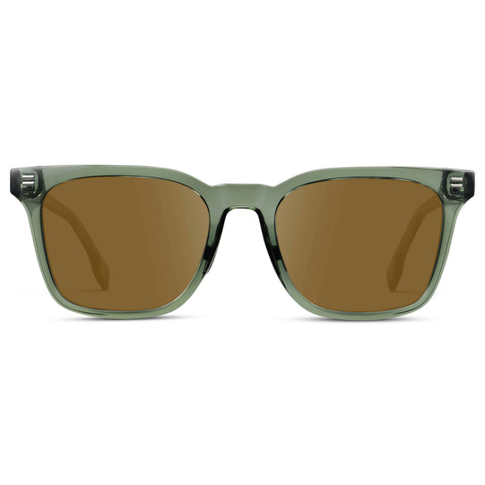 Crystal Agave Green / Amber || Men's Classic Rectangular Golf and Sport Prescription Sunglasses with Green Acetate Frame and Brown Prescription Lens