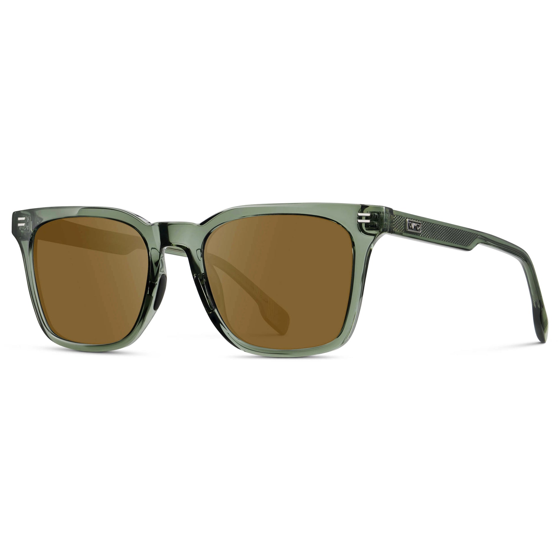 Crystal Agave Green / Amber || Men's Classic Rectangular Golf and Sport Prescription Sunglasses with Green Acetate Frame and Brown Prescription Lens