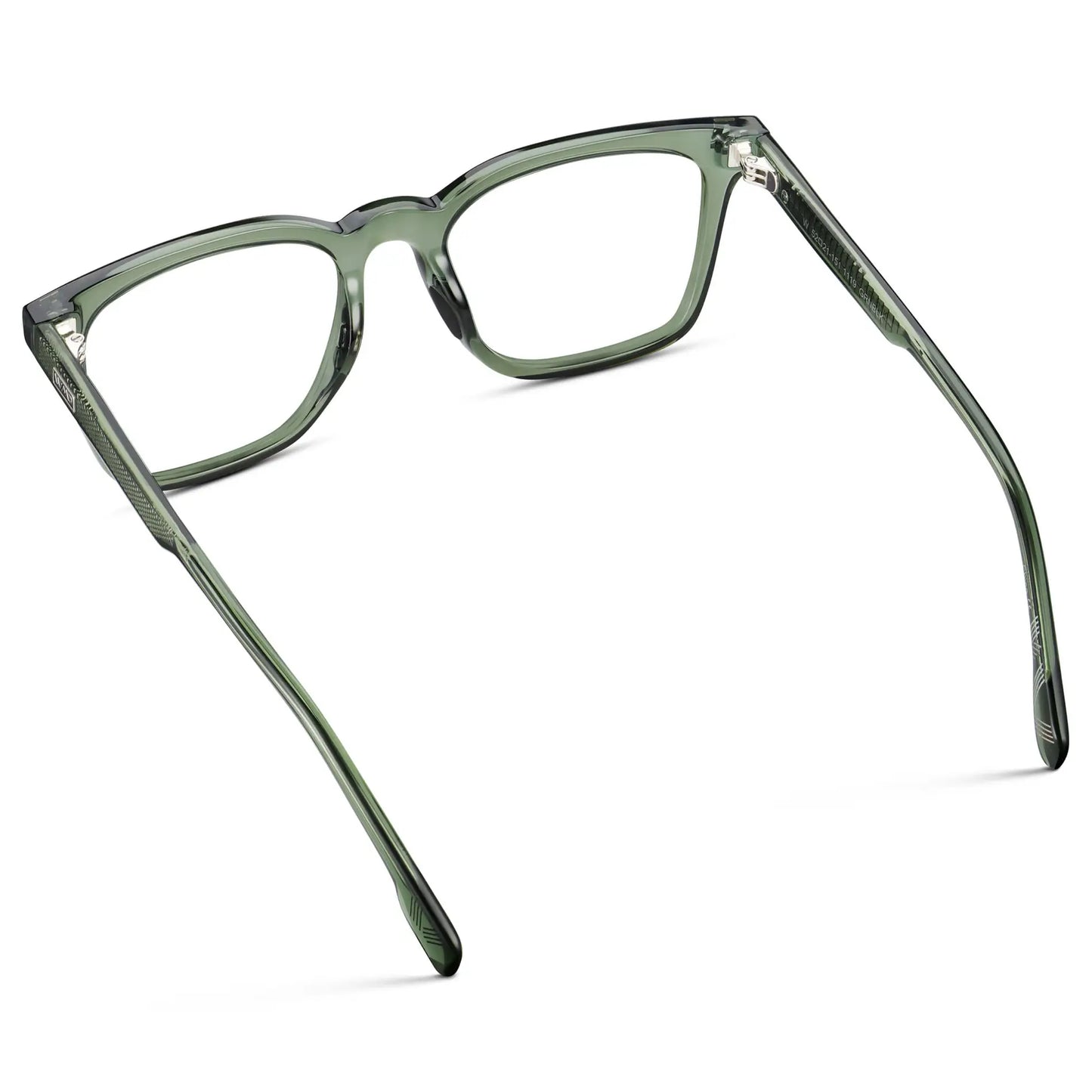 Crystal Agave Green || Back view of Men's Classic Rectangular Golf and Sport Eyeglasses with Green Acetate Frame and Clear Prescription Lens on a white background