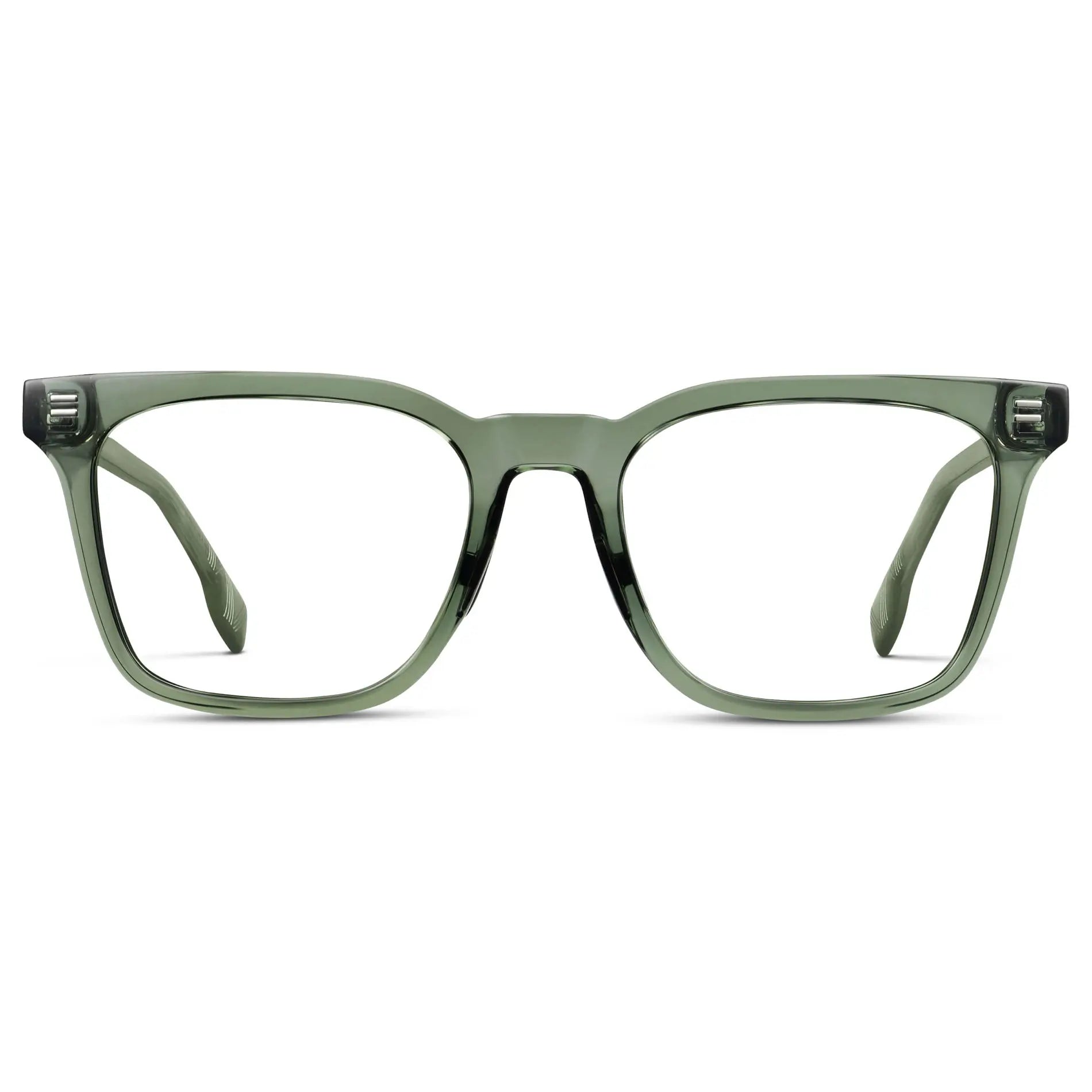 Crystal Agave Green || Men's Classic Rectangular Golf and Sport Eyeglasses with Green Acetate Frame and Clear Prescription Lens on a white background