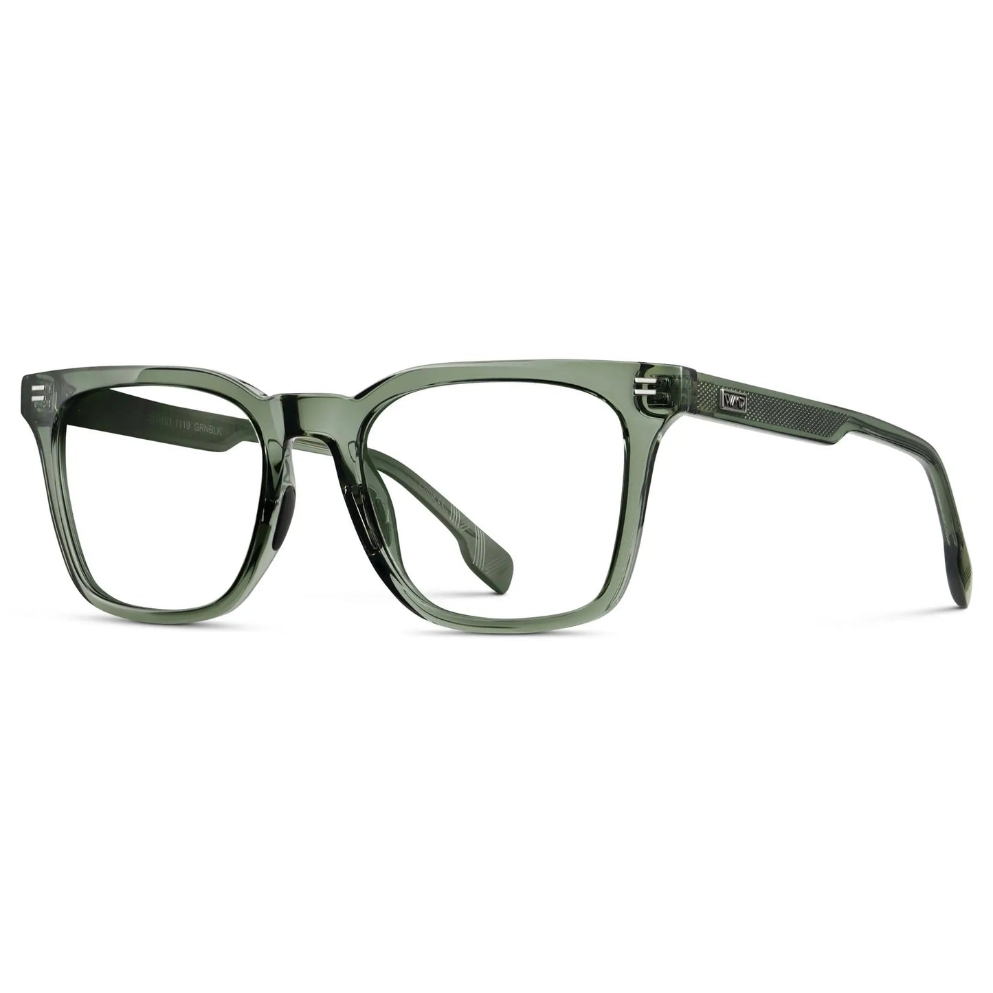 Crystal Agave Green || Side view of Men's Classic Rectangular Golf and Sport Eyeglasses with Green Acetate Frame and Clear Prescription Lens on a white background
