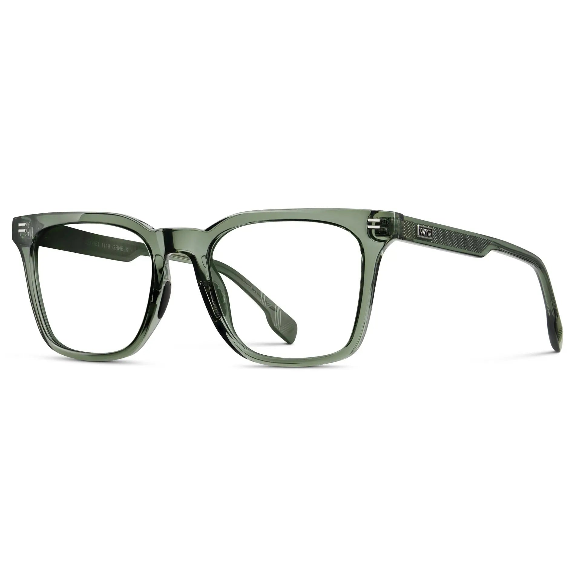 Crystal Agave Green || Side view of Men's Classic Rectangular Golf and Sport Eyeglasses with Green Acetate Frame and Clear Prescription Lens on a white background