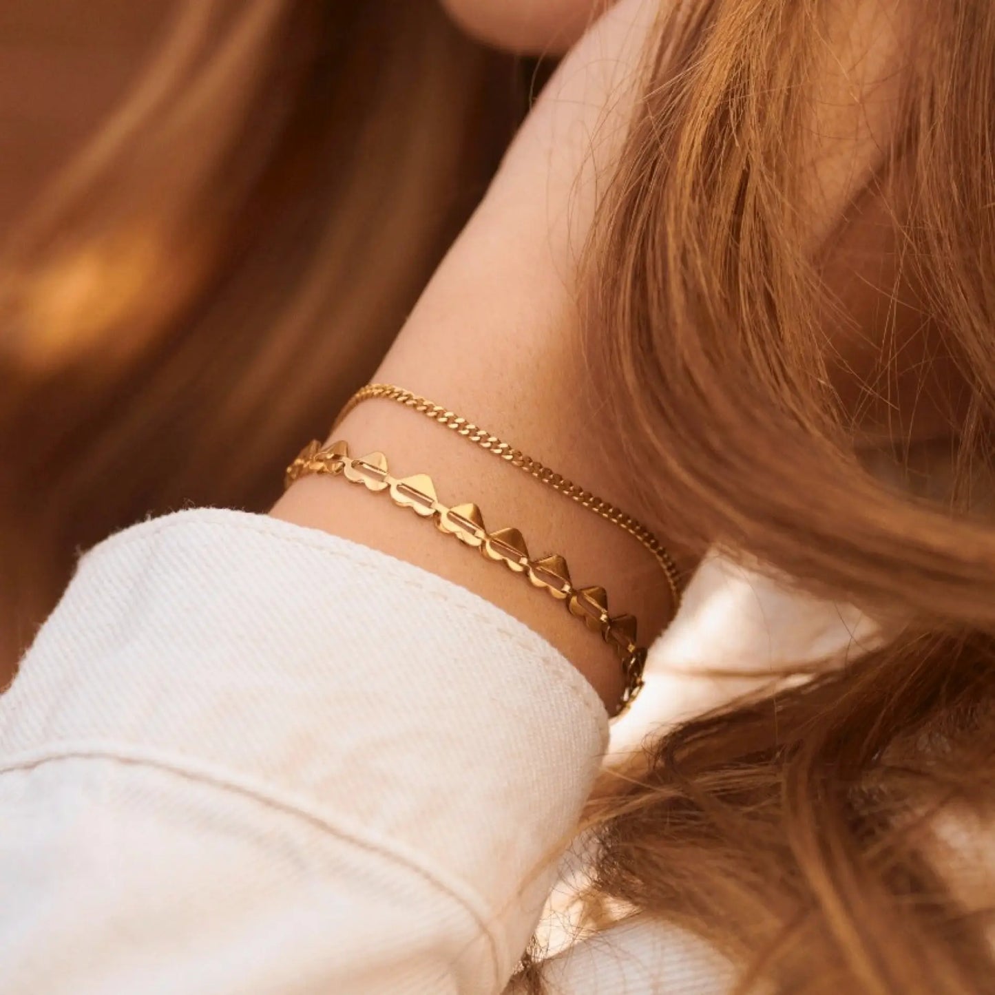 Gold || Heart Shaped 14K Gold Plated Link Adjustable Bracelet for Women