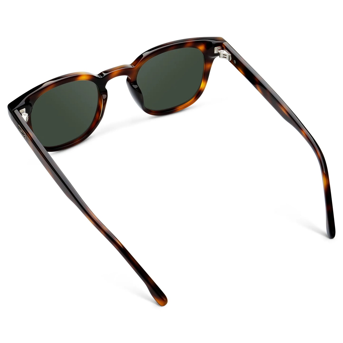 Brown Tortoise / Smoke Green Lens || Back view of Men's Polarized Sunglasses with a Lightweight Acetate Brown Tortoise Frame and Smoke Green Lenses on a white background