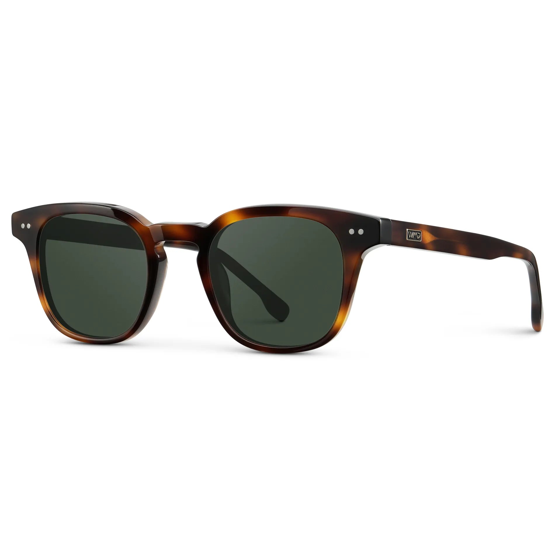 Brown Tortoise / Smoke Green Lens || Side view of Men's Polarized Sunglasses with a Lightweight Acetate Brown Tortoise Frame and Smoke Green Lenses on a white background