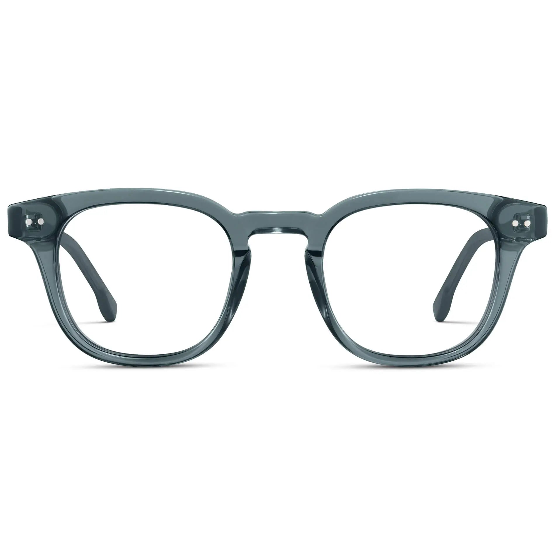 Crystal Stone Blue || Men's Square Prescription Eyeglasses with Crystal Blue Acetate Frame and Clear Prescription Lenses on a white background