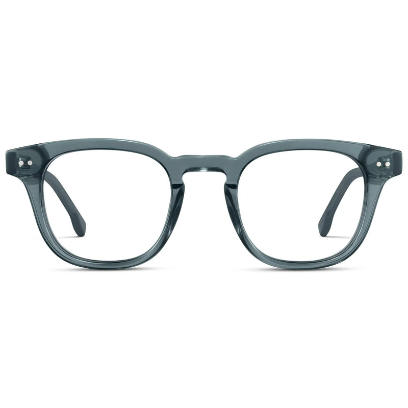 Crystal Stone Blue || Men's Square Prescription Eyeglasses with Crystal Blue Acetate Frame and Clear Prescription Lenses on a white background