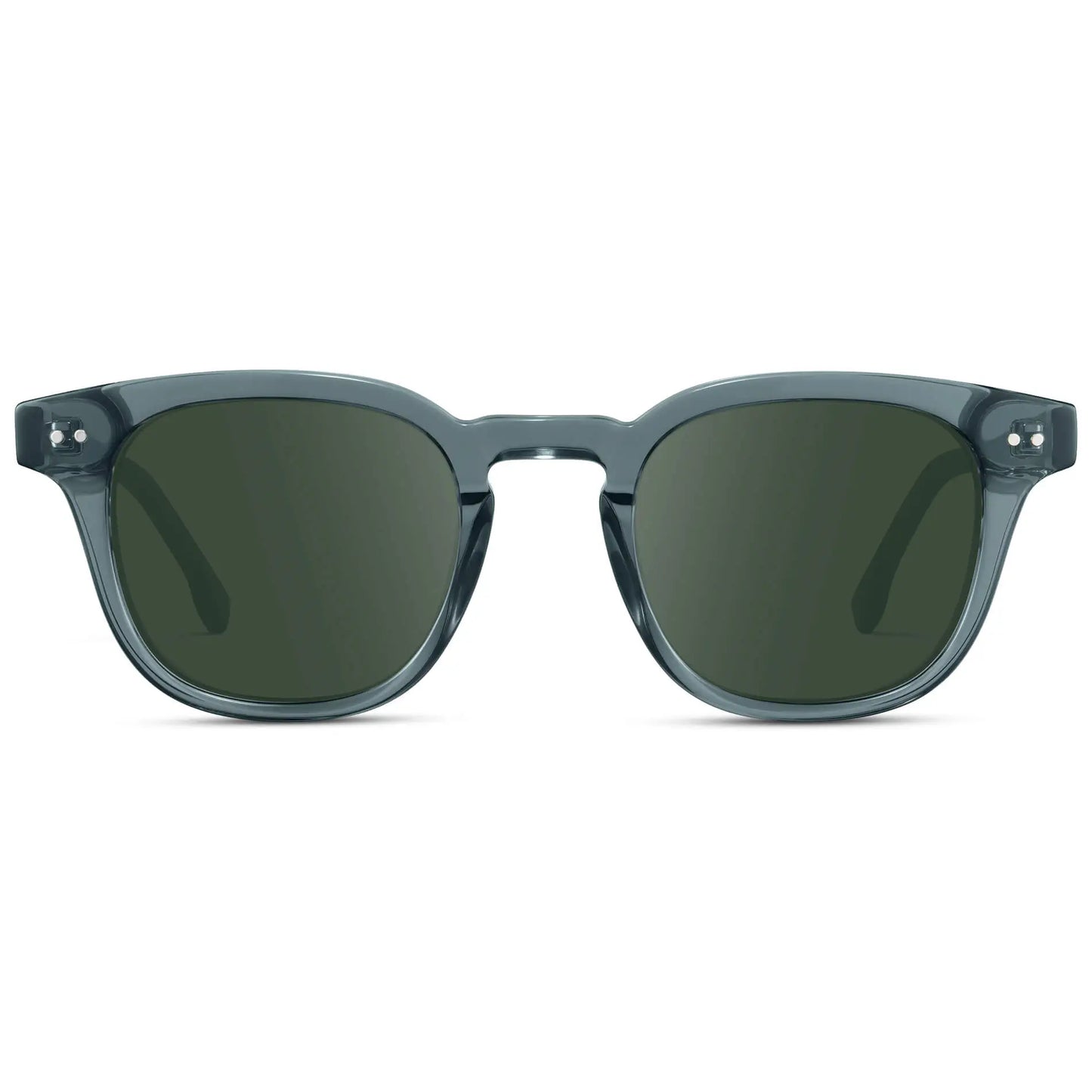 Crystal Stone Blue / G15 || Front view of Men's Square Prescription Sunglasses with Blue Acetate Frame and Green Prescription Lenses