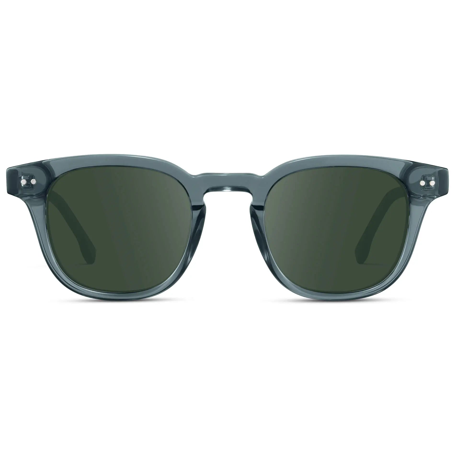 Crystal Stone Blue / G15 || Front view of Men's Square Prescription Sunglasses with Blue Acetate Frame and Green Prescription Lenses