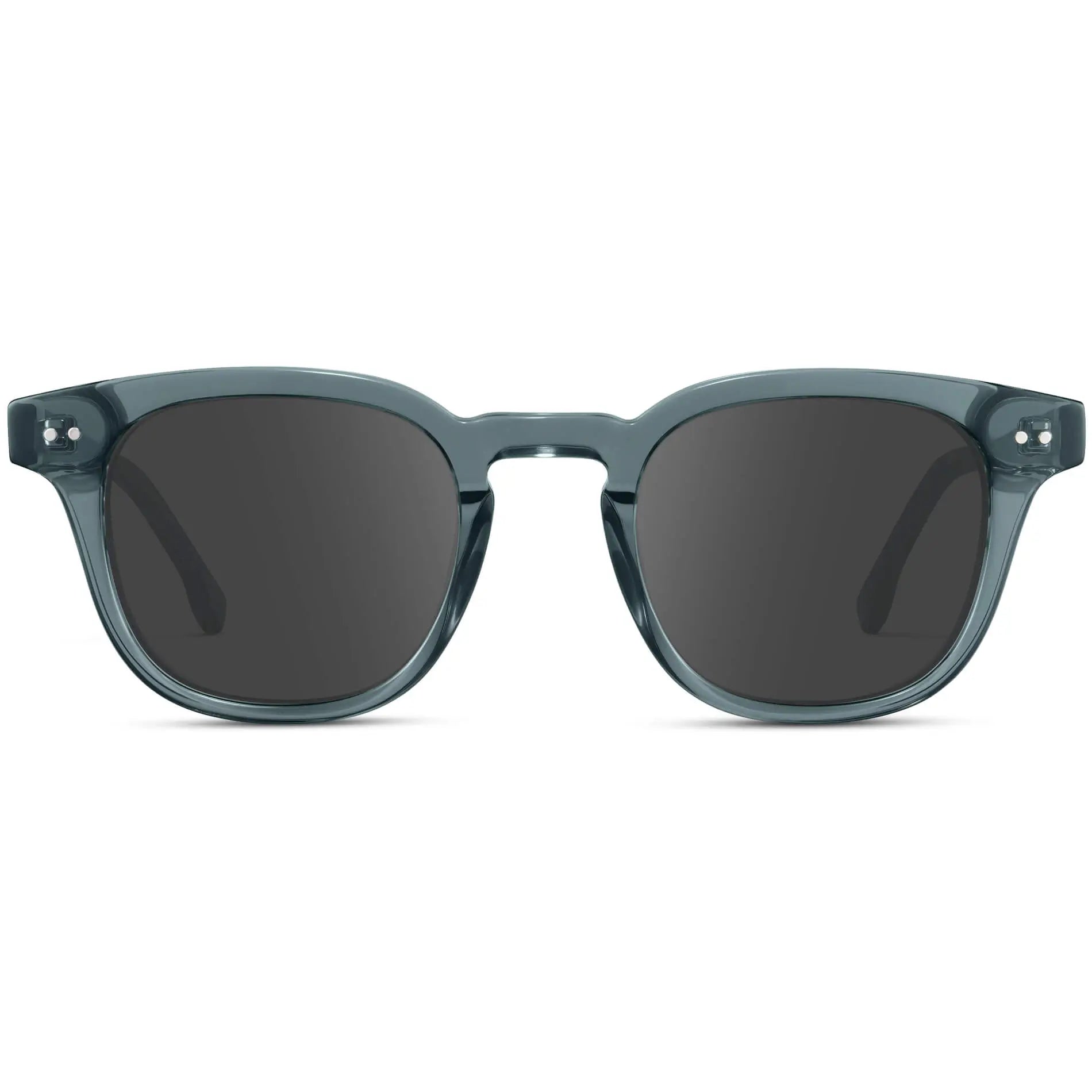 Crystal Stone Blue / Grey || Front view of Men's Square Prescription Sunglasses with Blue Acetate Frame and Grey Prescription Lenses