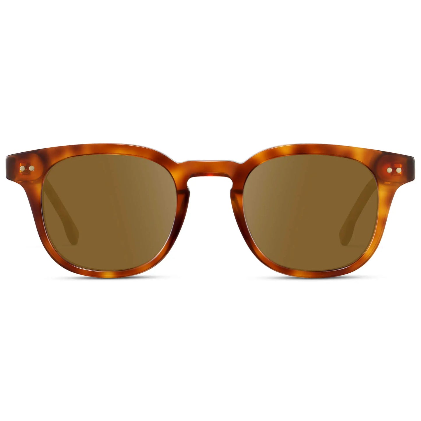 Saddlewood Tortoise / Amber || Front view of Men's Square Prescription Sunglasses with Orange Tortoise Acetate Frame and Brown Prescription Lenses
