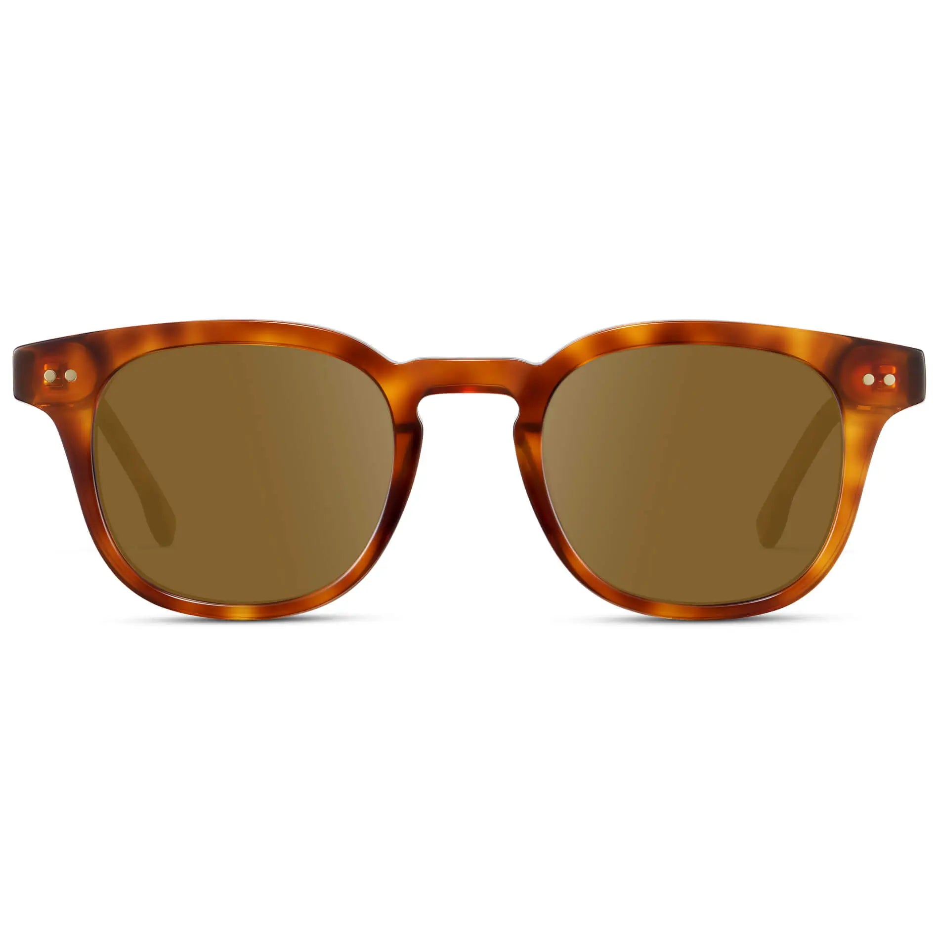 Saddlewood Tortoise / Amber || Front view of Men's Square Prescription Sunglasses with Orange Tortoise Acetate Frame and Brown Prescription Lenses