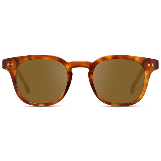 Saddlewood Tortoise / Amber Lens || Men's Square Prescription Sunglasses with Orange Tortoise Acetate Frame and Brown Prescription Lenses