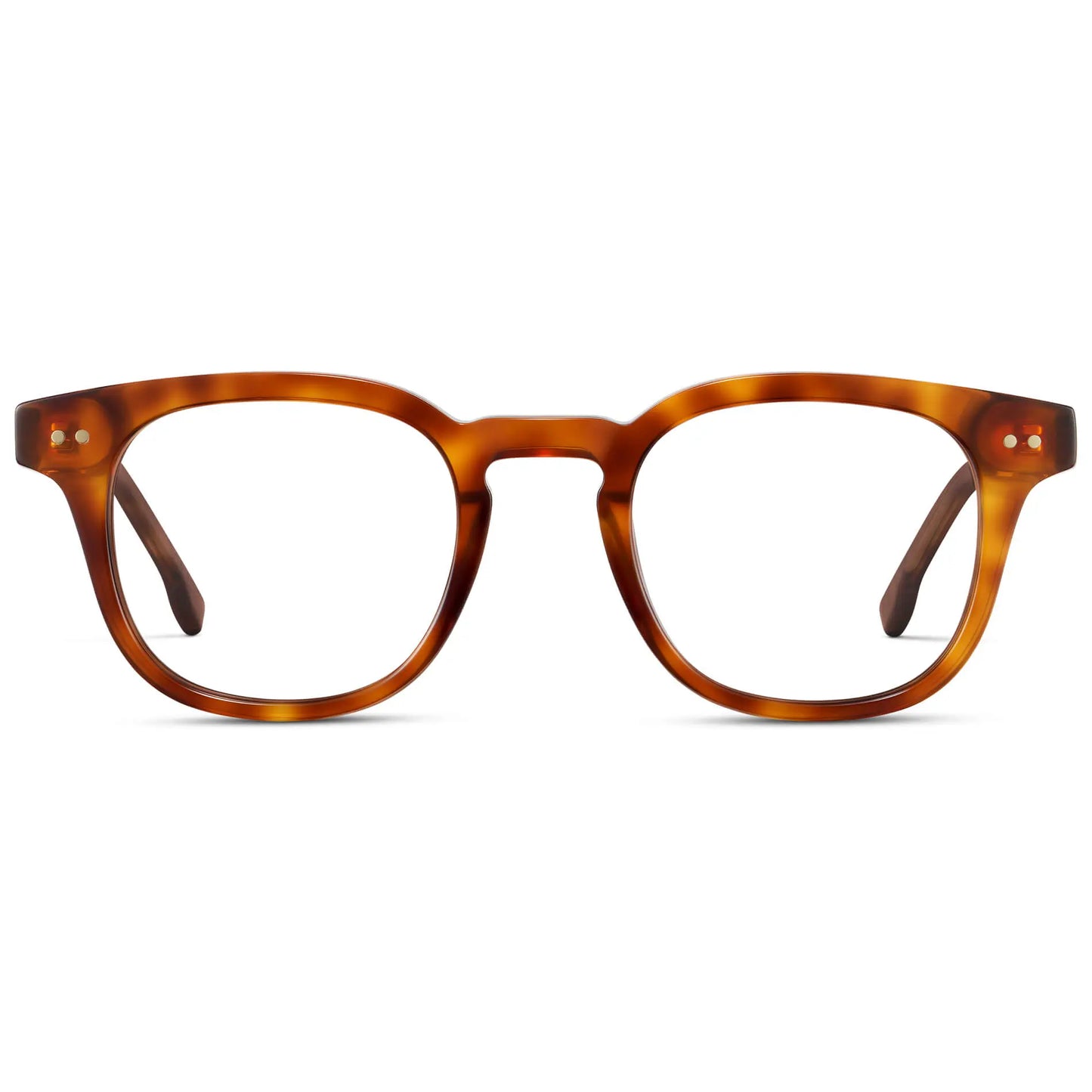 Saddlewood Tortoise || Men's Square Prescription Eyeglasses with Orange Tortoise Acetate Frame and Clear Prescription Lenses on a white background