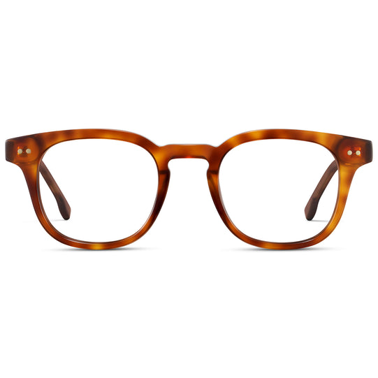 Saddlewood Tortoise || Men's Square Prescription Eyeglasses with Orange Tortoise Acetate Frame and Clear Prescription Lenses