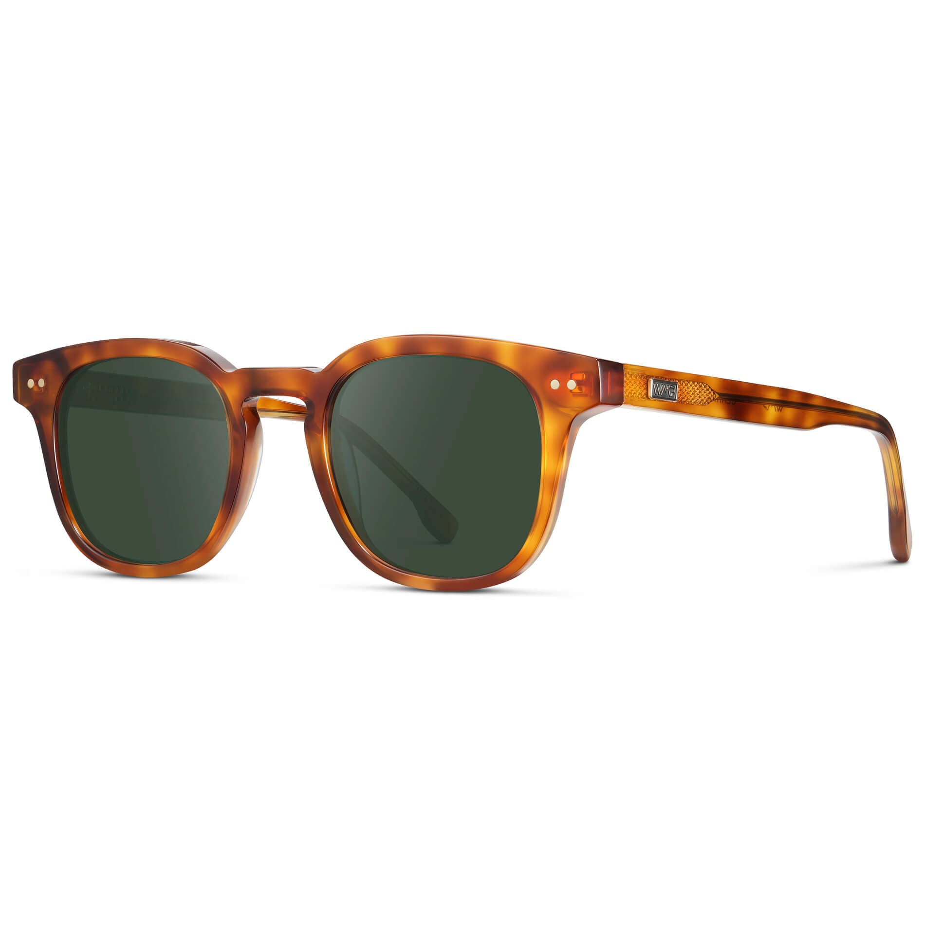 Saddlewood Tortoise / G15 Lens || Men's Square Prescription Sunglasses with Orange Tortoise Acetate Frame and Green Prescription Lenses