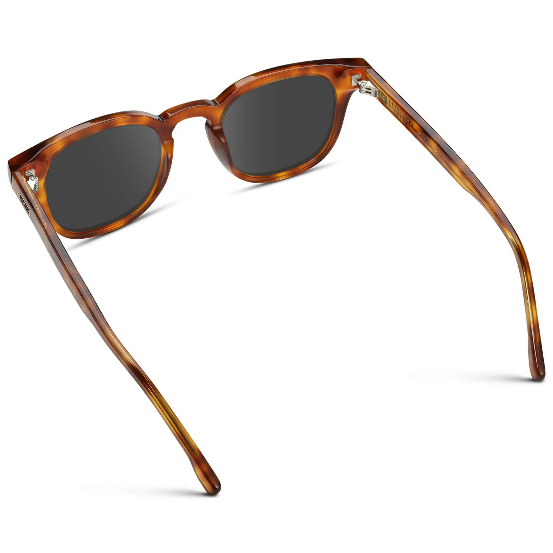 Saddlewood Tortoise / Grey || Back view of Men's Square Prescription Sunglasses with Orange Tortoise Acetate Frame and Grey Prescription Lenses