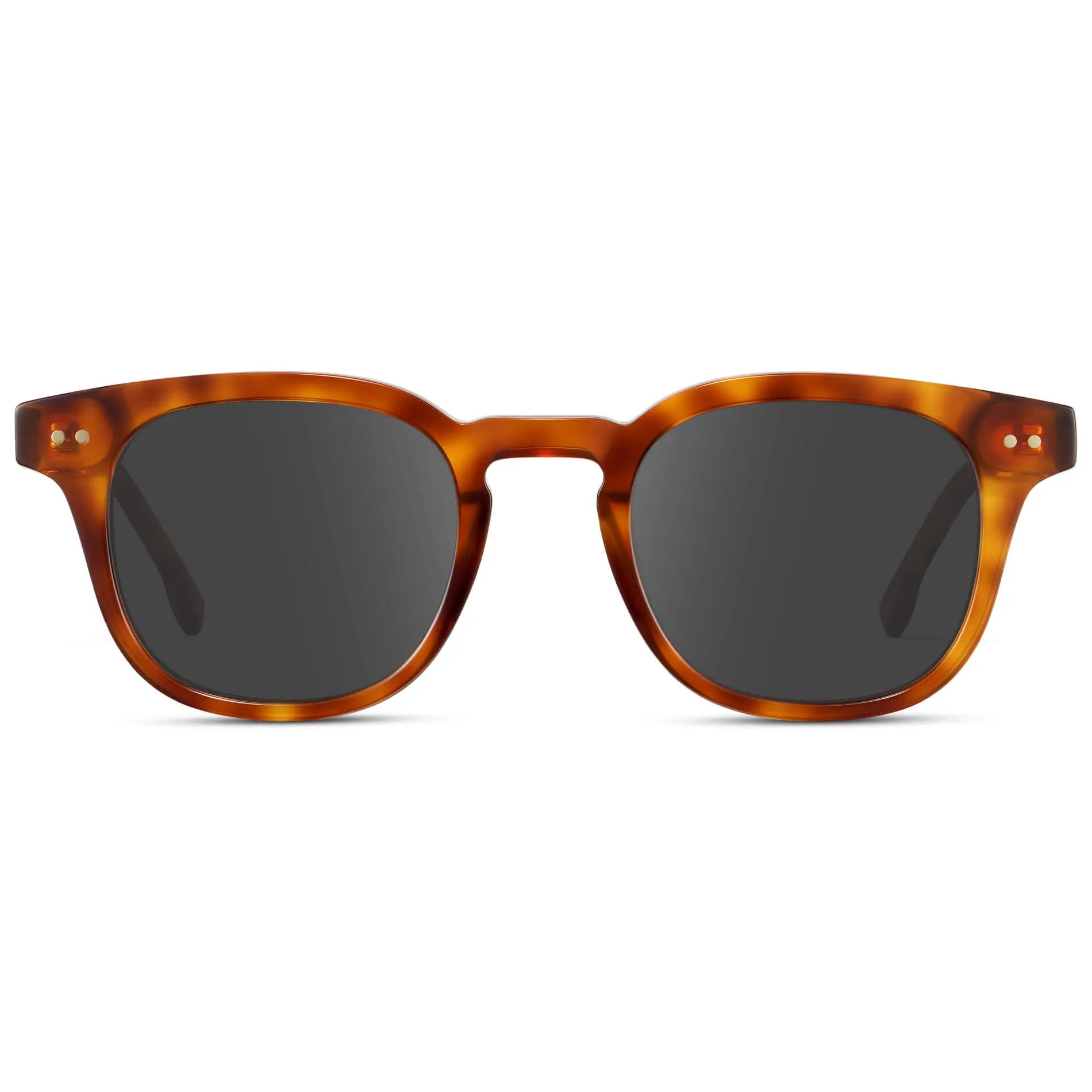 Saddlewood Tortoise / Grey || Front view of Men's Square Prescription Sunglasses with Orange Tortoise Acetate Frame and Grey Prescription Lenses