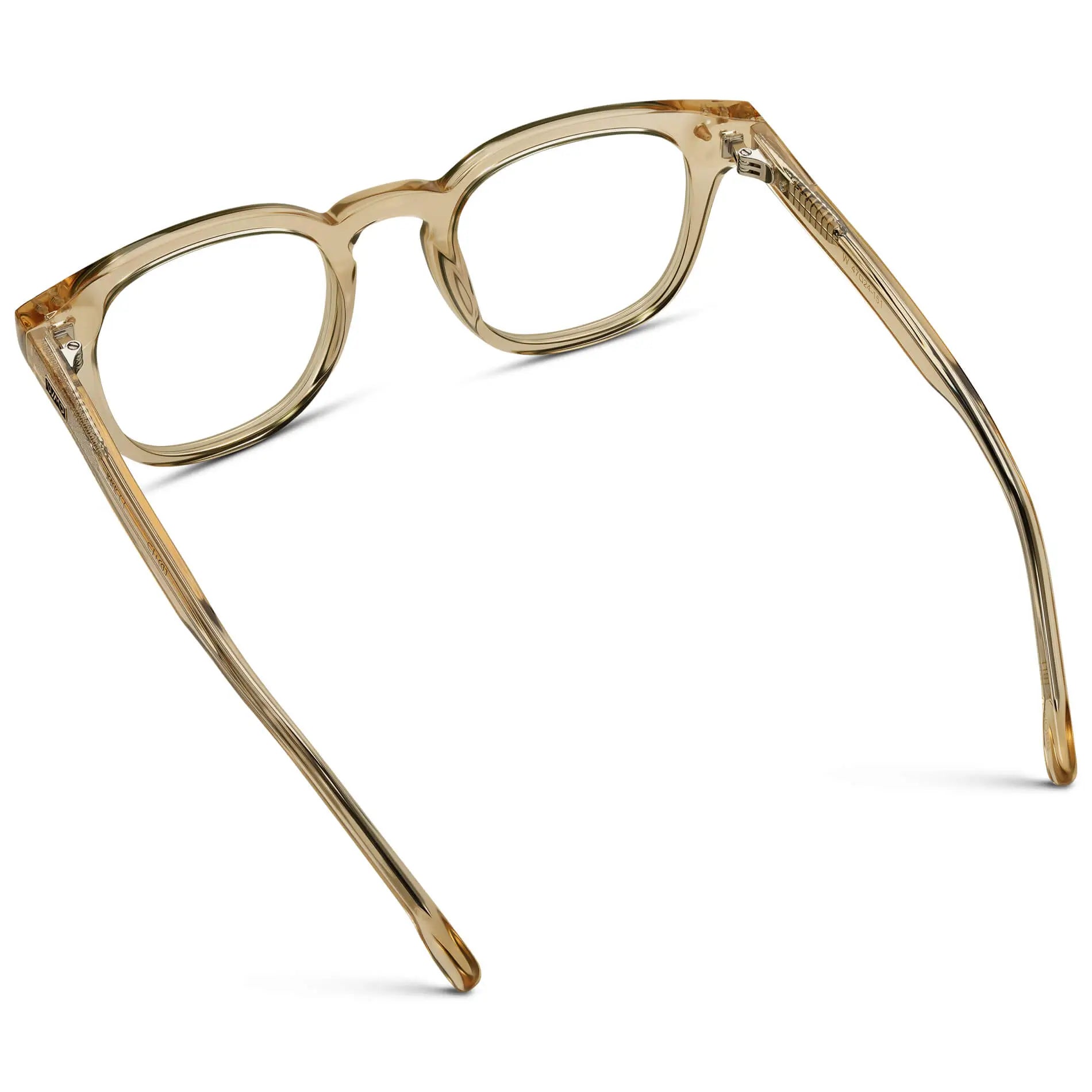 Crystal Champagne || Back view of Men's Square Prescription Eyeglasses with Crystal Champagne Acetate Frame and Clear Prescription Lenses on a white background