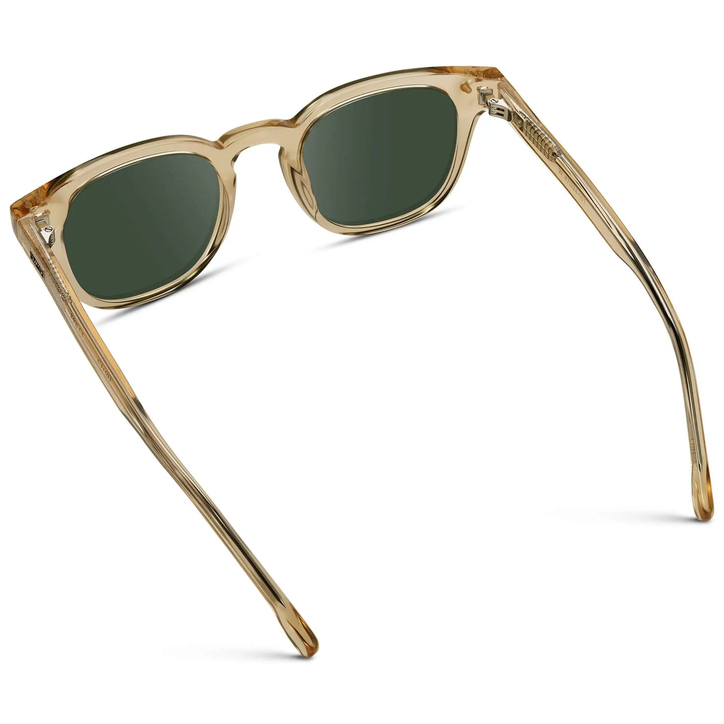 Crystal Champagne / G15 || Back view of Men's Square Prescription Sunglasses with Crystal Yellow Acetate Frame and Green Prescription Lenses