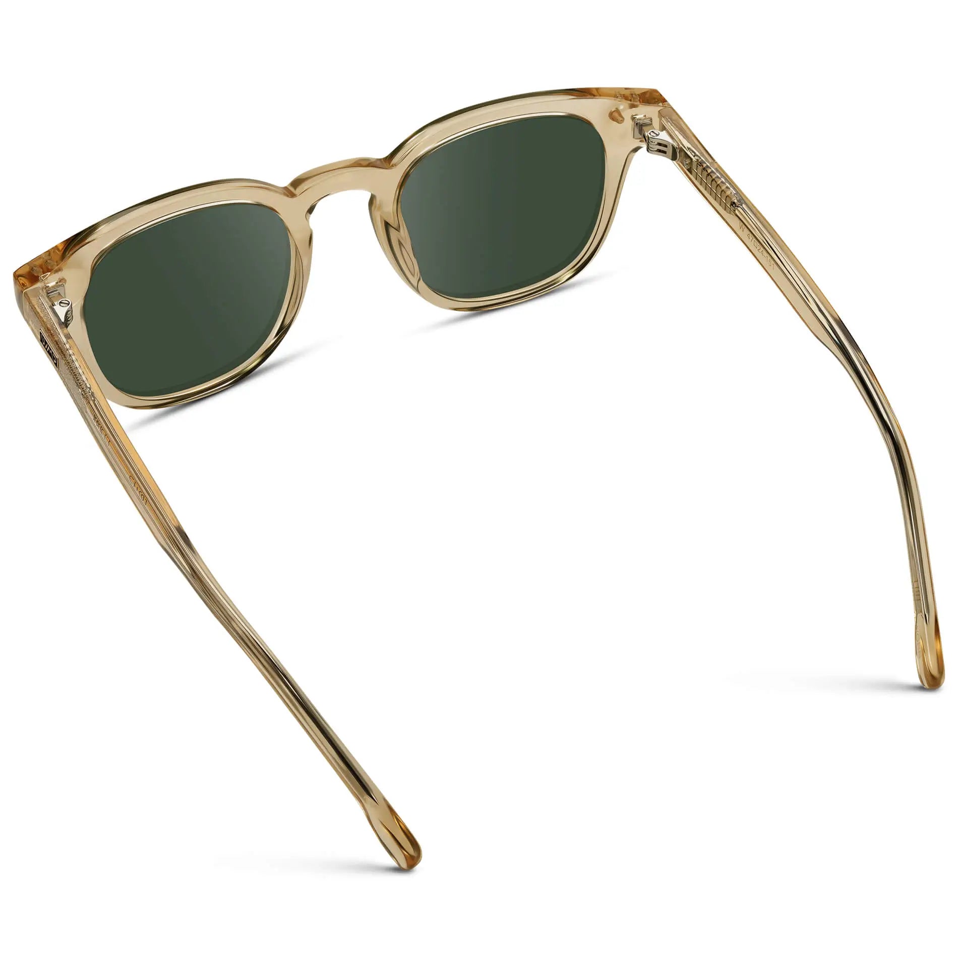 Crystal Champagne / G15 || Back view of Men's Square Prescription Sunglasses with Crystal Yellow Acetate Frame and Green Prescription Lenses